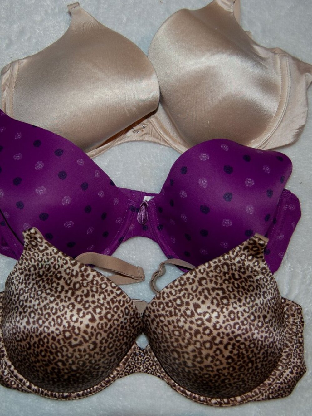 Lot Of 3 Underwire Lined Maidenform 38C Great Condition Leopard Purple Nude
